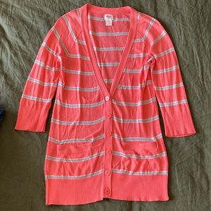 Mossimo M salmon striped 3/4 sleeve cardigan